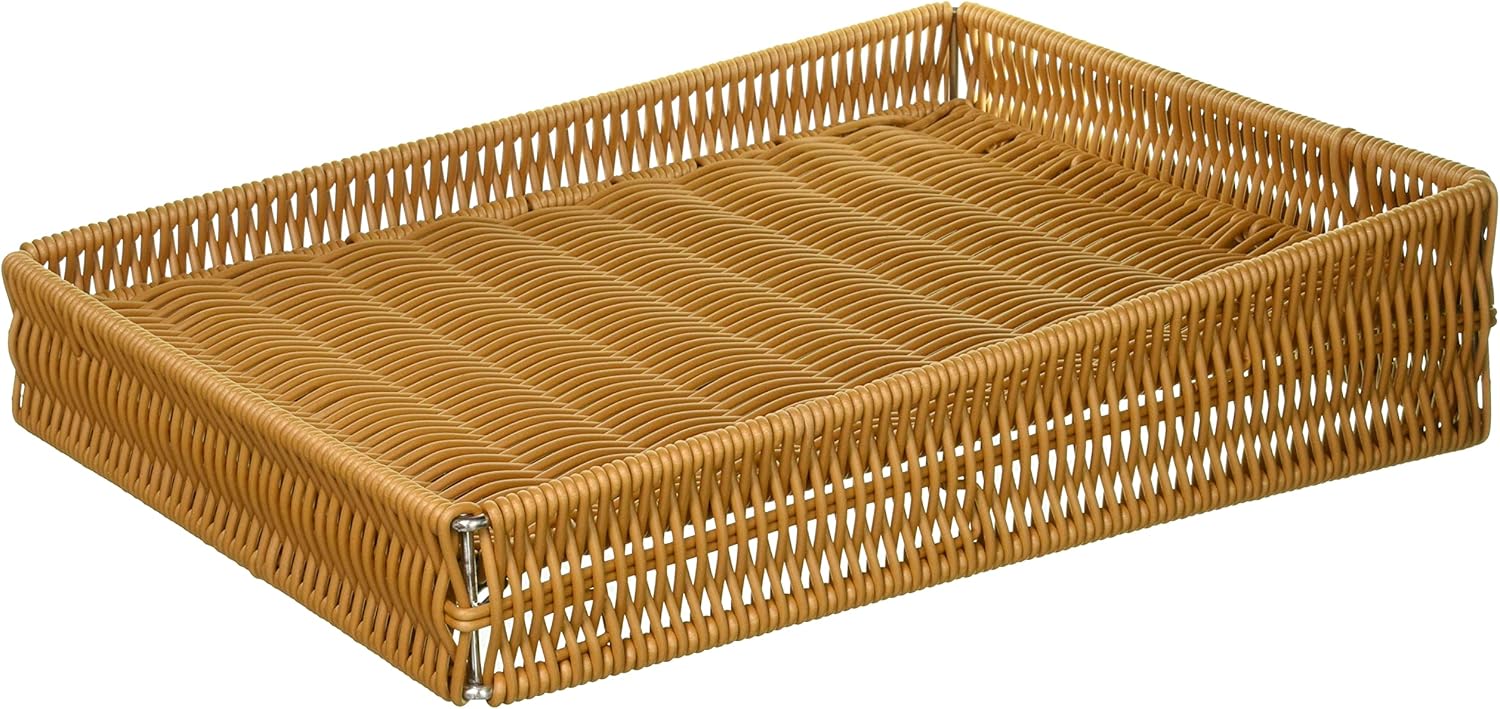 Sanno Japan SN4516 Food Utensils, Basket, Display, Washable, Commercial Use, Home Use, Rattan Style, 15.7 x 11.8 x 3.5 inches (40 x 30 x 9 cm), Brown, Resin