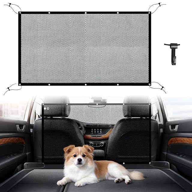 SANLIUBA Reja Coche Perro Maletero,Rejilla Separadora para Maletero de 110 Cm x 75 Cm con Cuerda Ajustable…