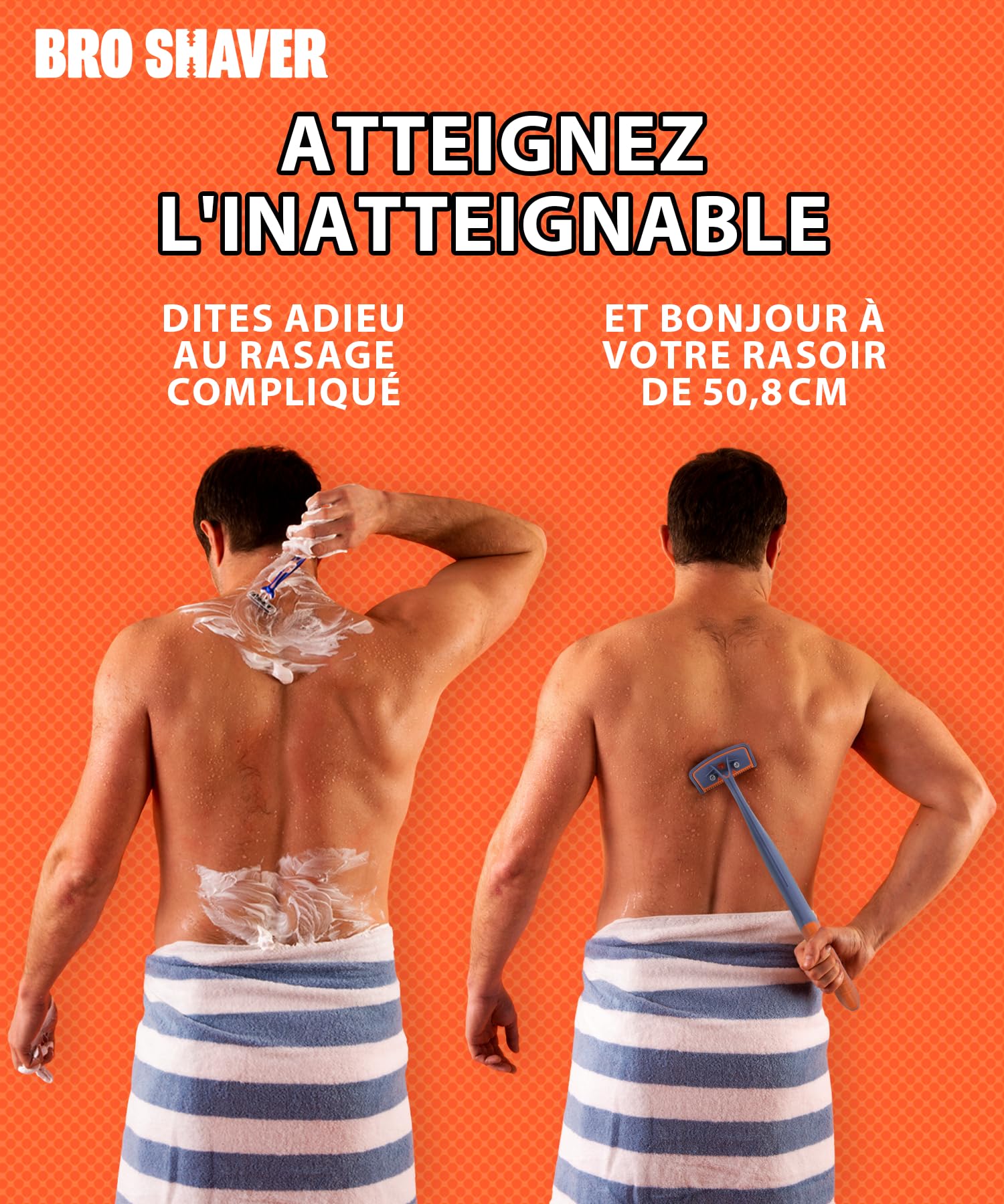 BroShaver 3.0 DIY Tondeuse pour le dos et le corps avec 6 lames – Rasage à sec ou humide pour hommes | Rasoir avec manche fendu et prise ergonomique
