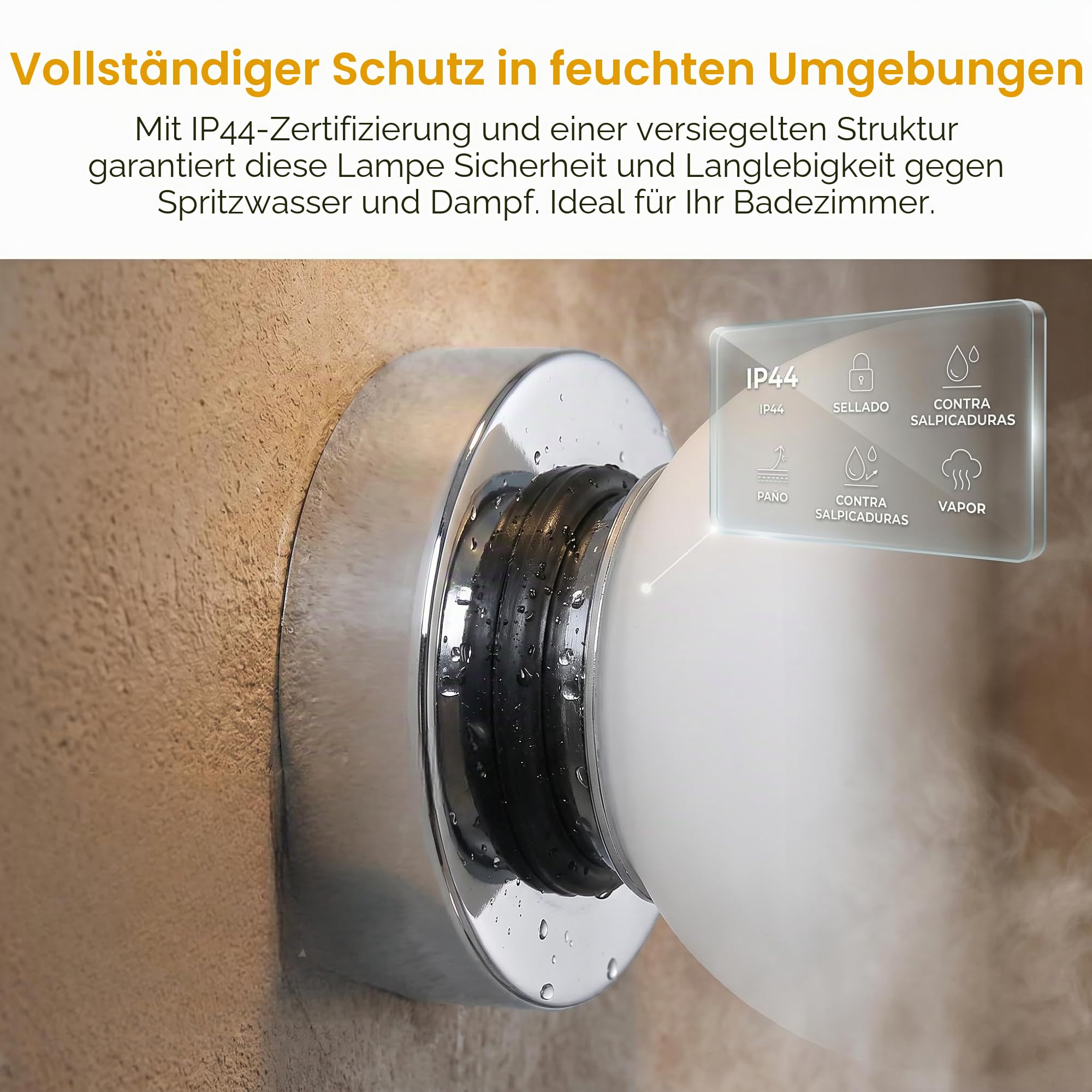 BARCELONA LED Wandleuchte Kugel Glas AVA IP44 E27, Wandlampe Kugel aus Opalglas, Badezimmer & Innenbereich Leuchte, klassisch modernes Design Chrom, dekorative Wandbeleuchtung für Bad Flur