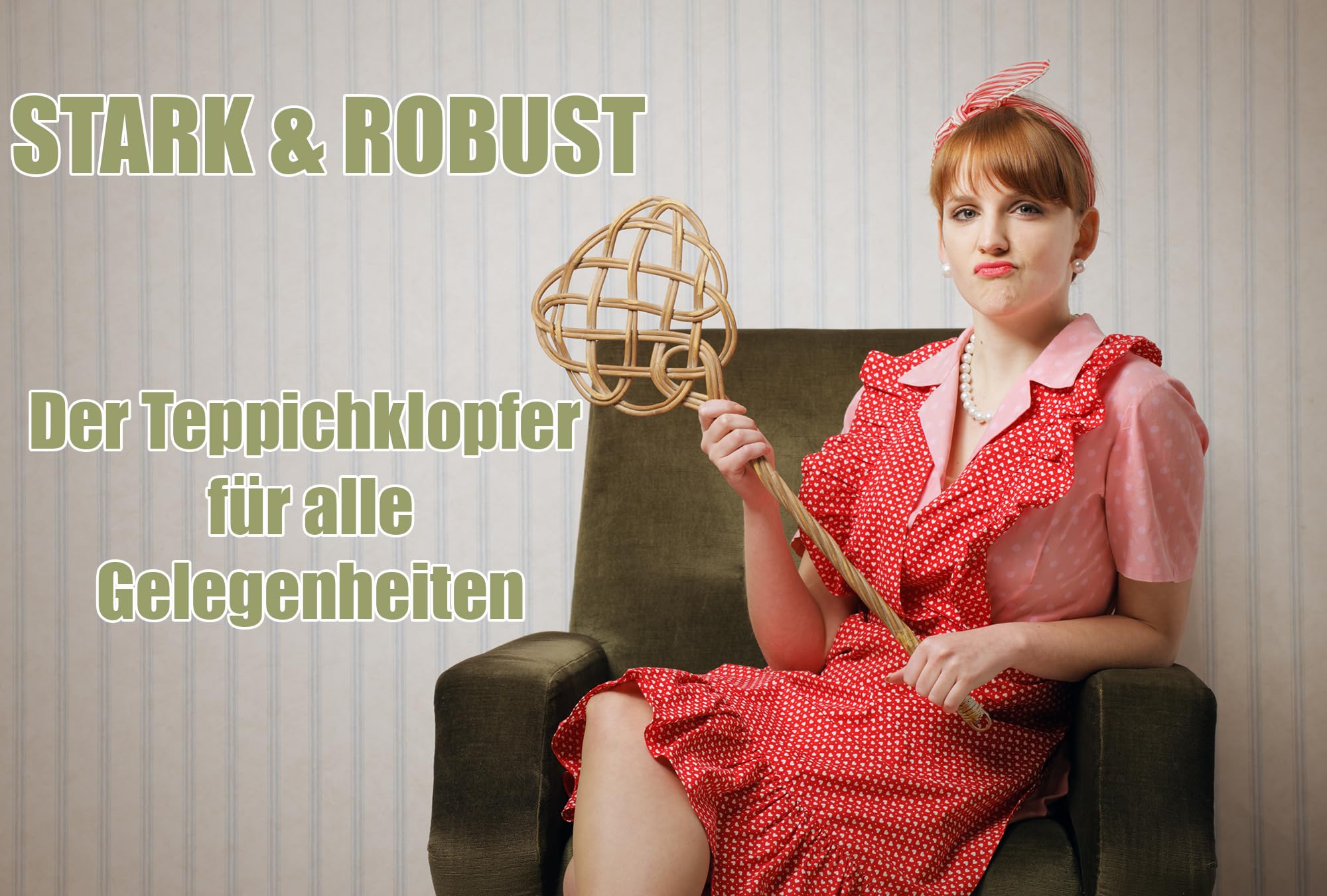 BigDean 2 Stück Teppichklopfer handgefertigt aus Rattan – stabil & robust