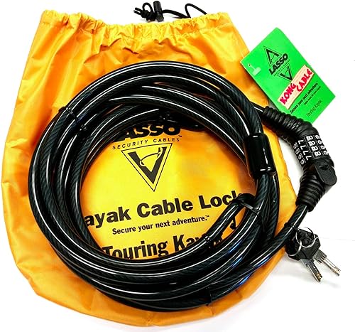 Lasso Cables de seguridad Kong Kayak Lock  Cerradura de llave y combinación para kayaks de turismo  Cable de acero galvanizado recubierto de vinilo