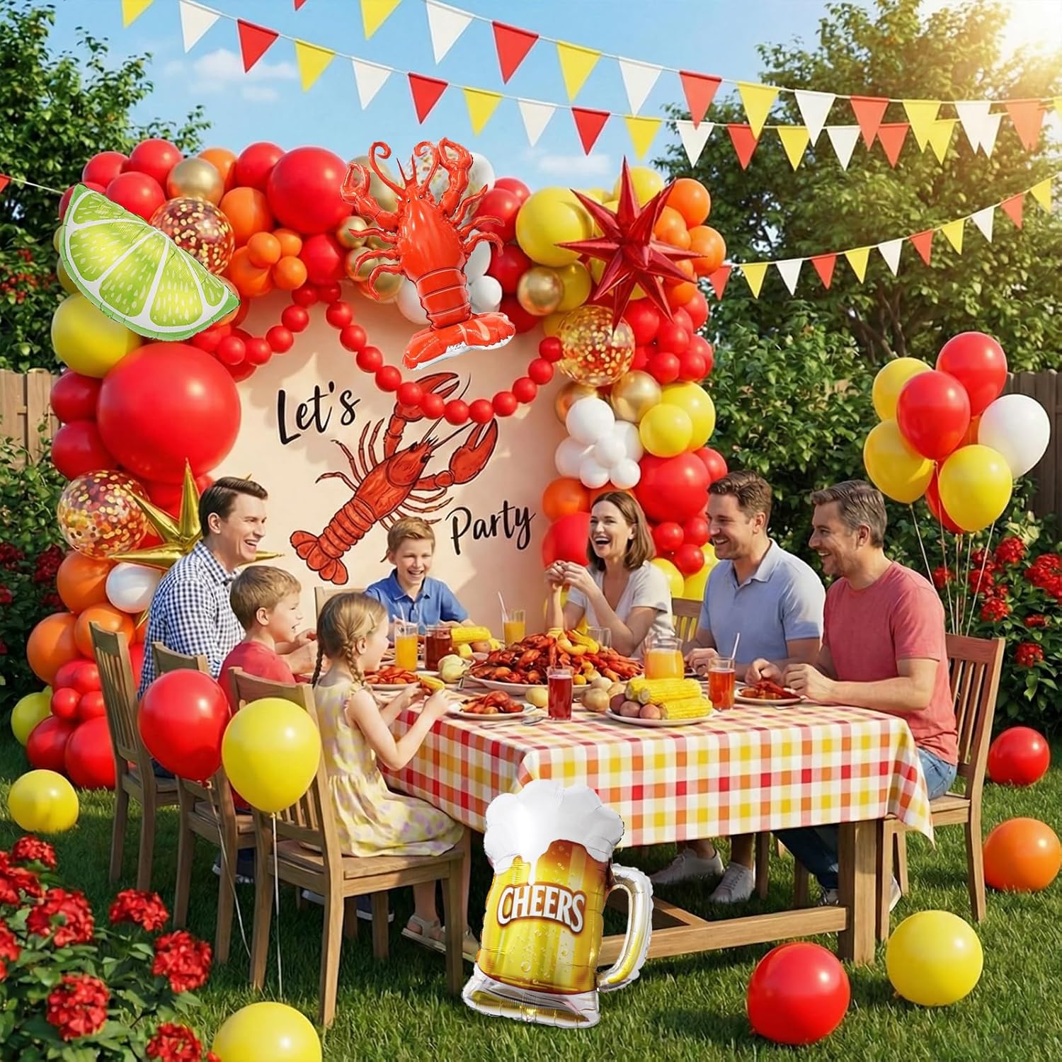 Crawfish Boil Balloon Arch Kit 157PCS, Crawfish Beer Lemon Foil Balloons with Red Yellow Gold Latex Balloons, Seafood Crawfish Party Decorations for Crawfish Boil Birthday Summer BBQ