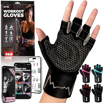 MhIL Workout Gloves for Women Breathable Gym Gloves for Women with Palm Protection and Enhanced Grip Padded Weight Lifting Glove for Womens with Wrist Wraps Support Weightlifting Exercise Cycling