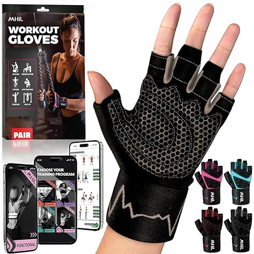 MhIL Workout Gloves for Women – Breathable Gym Gloves for Women with Palm Protection and Enhanced Grip – Padded Weight Lifting Glove for Womens with Wrist Wraps Support Weightlifting Exercise Cycling