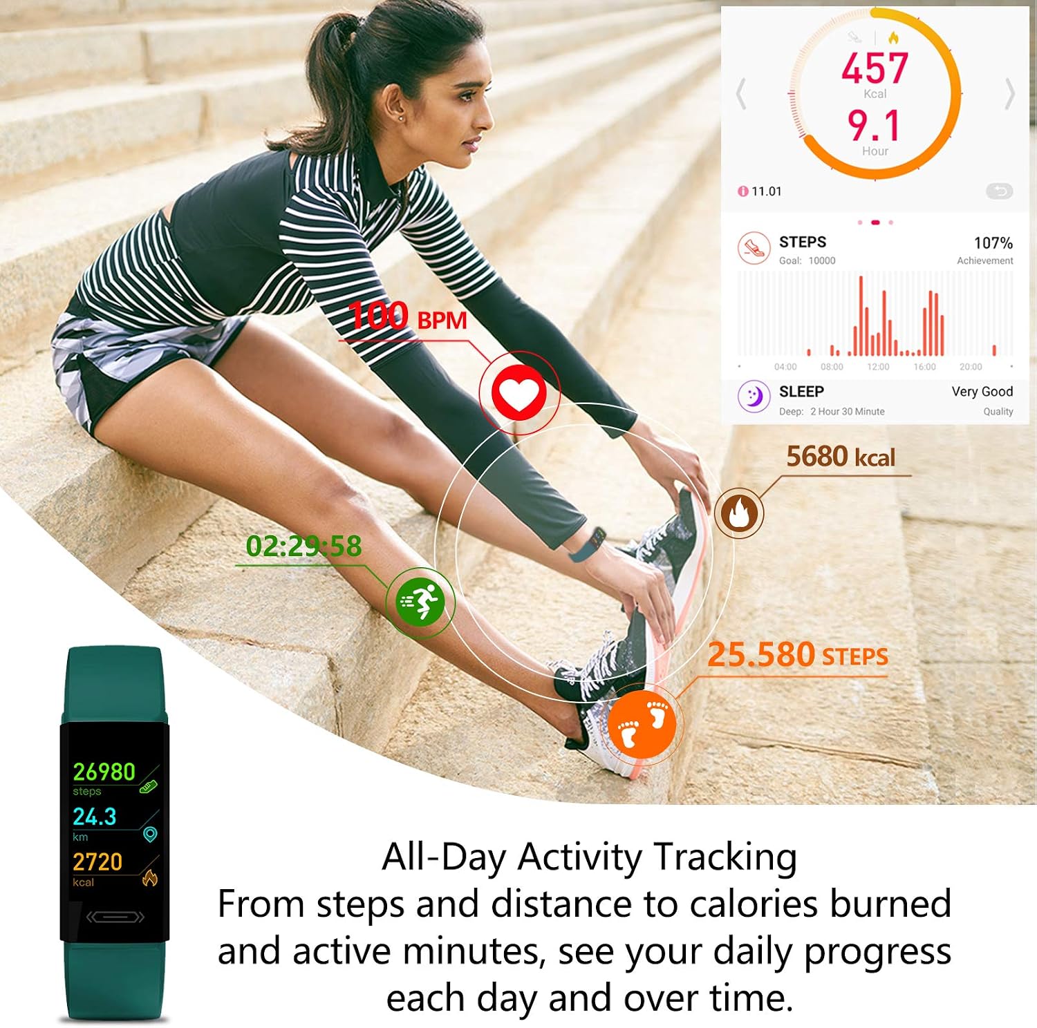 MorePro Smart Watch, Fitness Tracker with Activity Sleep Step Tracker, Pedometer Watch with Caloried Counter Waterproof Andriod iOS for Women Men Kids