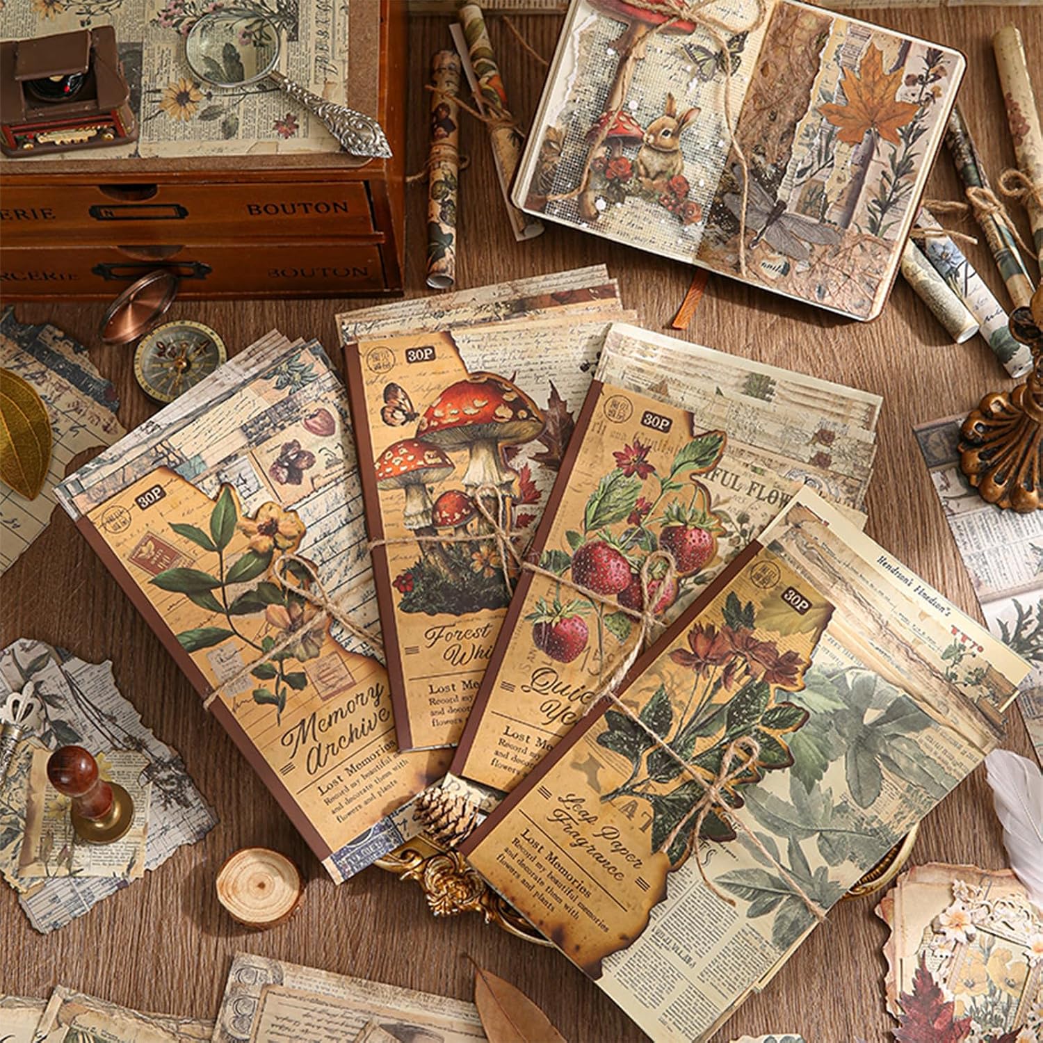 120 Pcs Deco Papers for Scrapbooking, 5.5*5.5in Vintage Decoupage Paper Junk Journal Supplies, Retro Flower Butterfly Ephemera Paper Pack Diary Room Decor Wall Art Collage Album (Lost Memory)