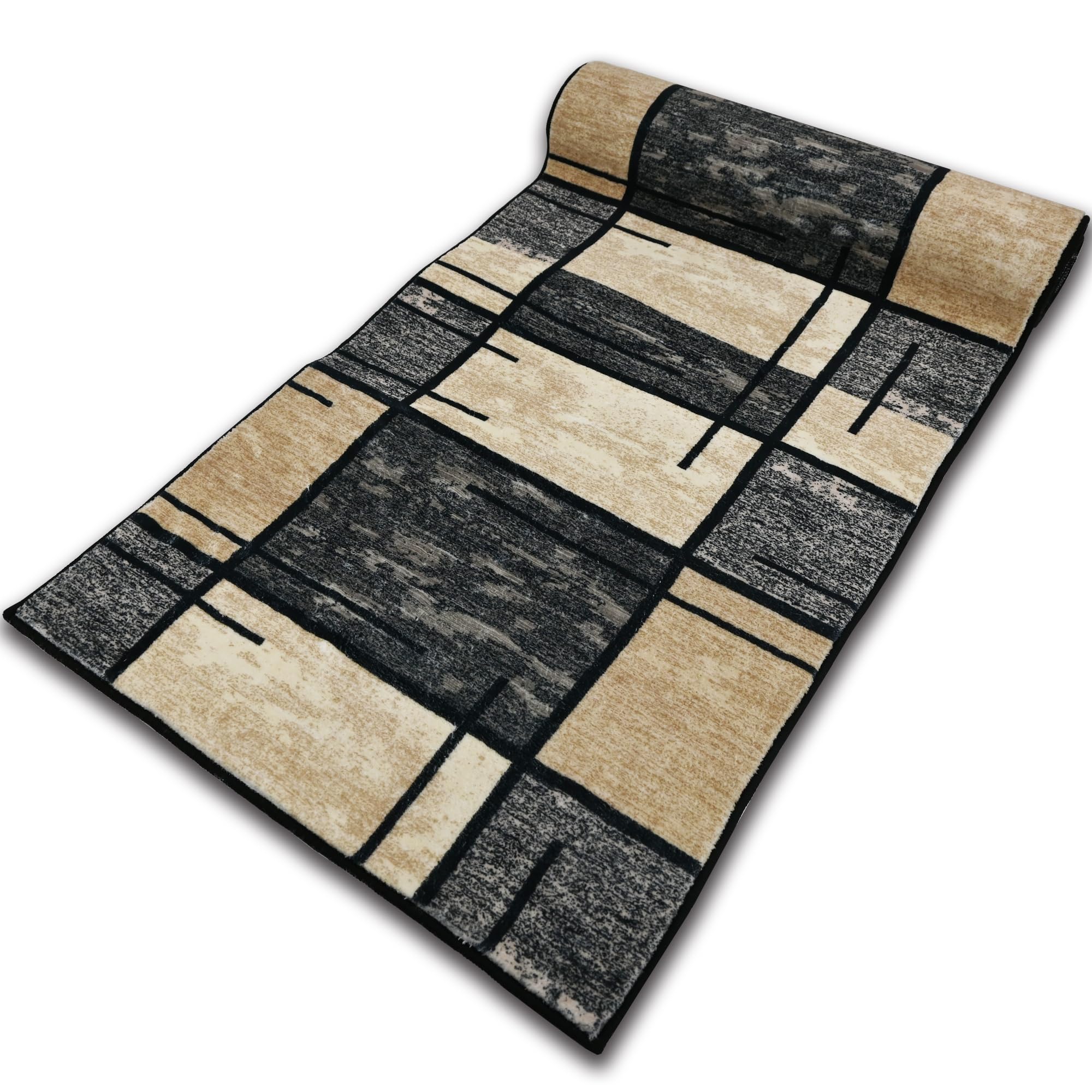 MENGH Tappeto, passatoia 80 x 260 cm, per corridoio, Cucina, Soggiorno e Camera da Letto, Antiscivolo, Lavabile, in Poliestere Durevole, Spessore 6 mm, Motivo Geometrico,