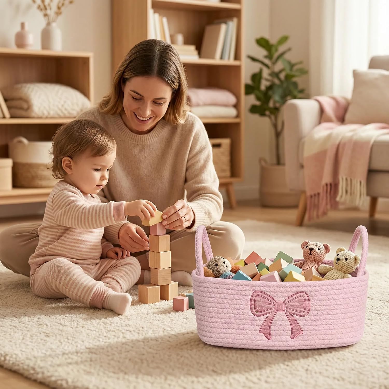 Pink Bathroom Decor, Bow Toilet Paper Storage Basket for Toilet Tank Top