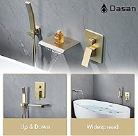 Vista 3 de DASAN - Grifo de llenado de bañera de montaje en pared mejorado con ducha de mano, grifo de bañera moderno montado en la pared, dorado cepillado