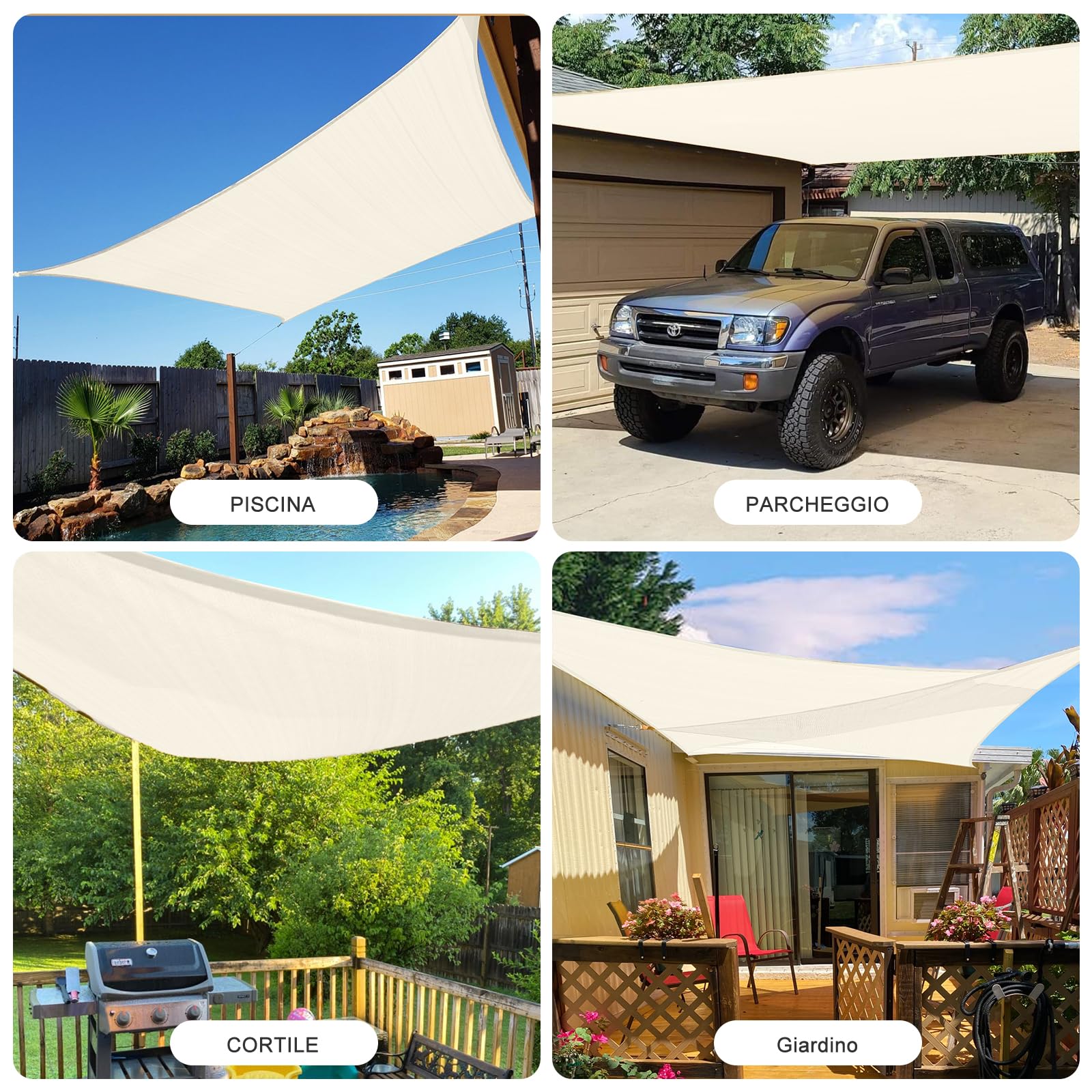 HENG FENG Tenda a Vela Triangolare HDPE 3x3x4.25m Ombreggiante Protezione Solare Raggi UV per Esterno Giardino Terrazza Beige