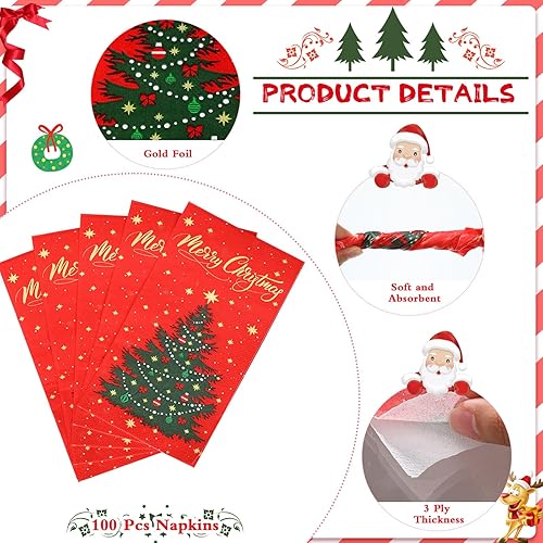Miniatura 3 de Faccito 100 servilletas de Navidad a granel para árbol de Navidad, servilletas de papel para invitados de Navidad, servilletas decorativas de