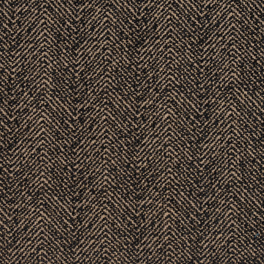 Brown and Black Herringbone Woven Textured Upholstery Fabric by The Yard - SKU: Henley Walnut