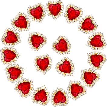 Heart Rhinestones 30pcs Sew on Rhinestones Buttons Heart Shaped Rhinestone for Crafts Clothing,Red
