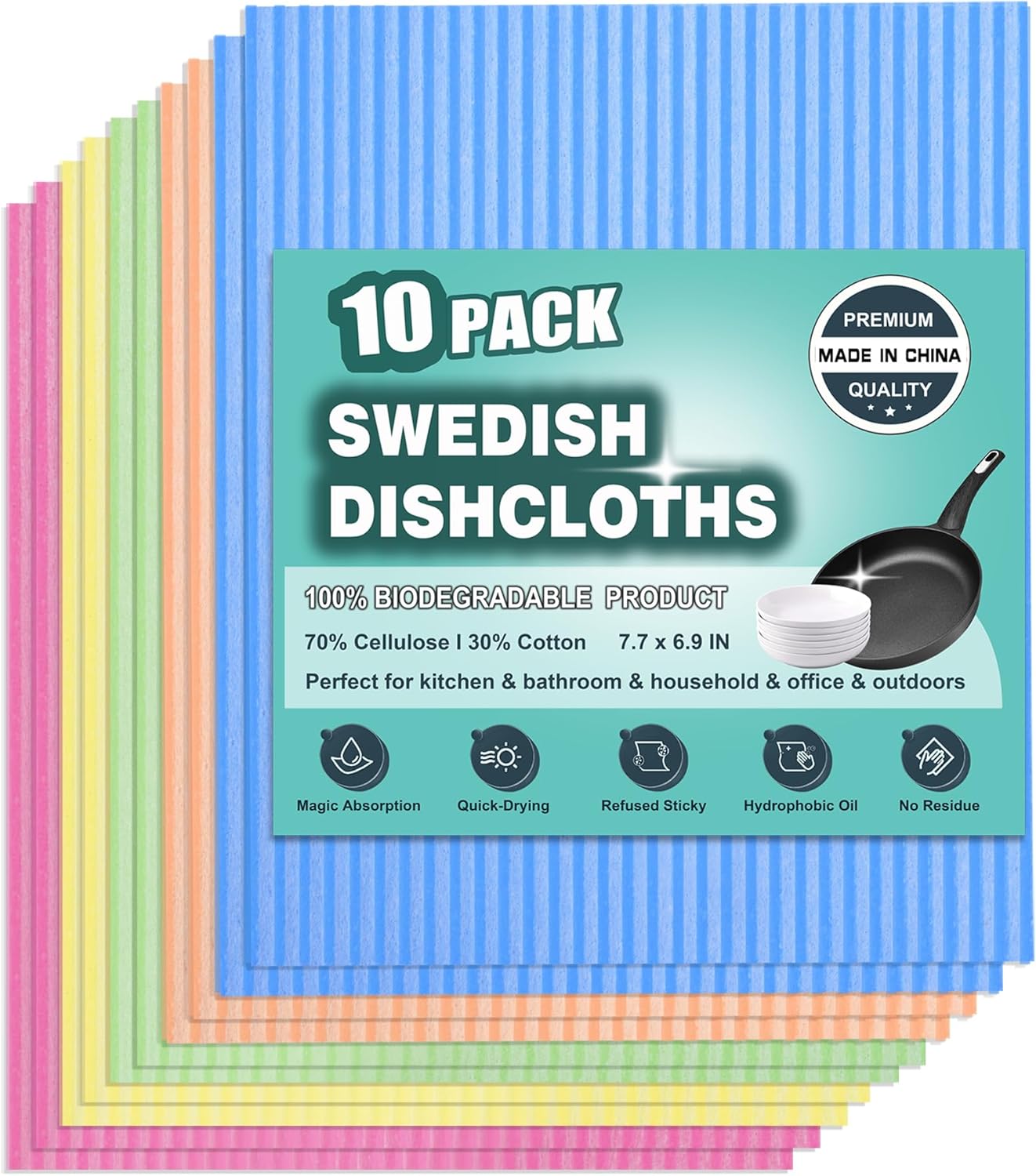 METUUTER 10 Packs Swedish Dishcloths for Kitchen, Reusable Kitchen Dishcloths Compostable Cellulose Dish Clothes for Household Use