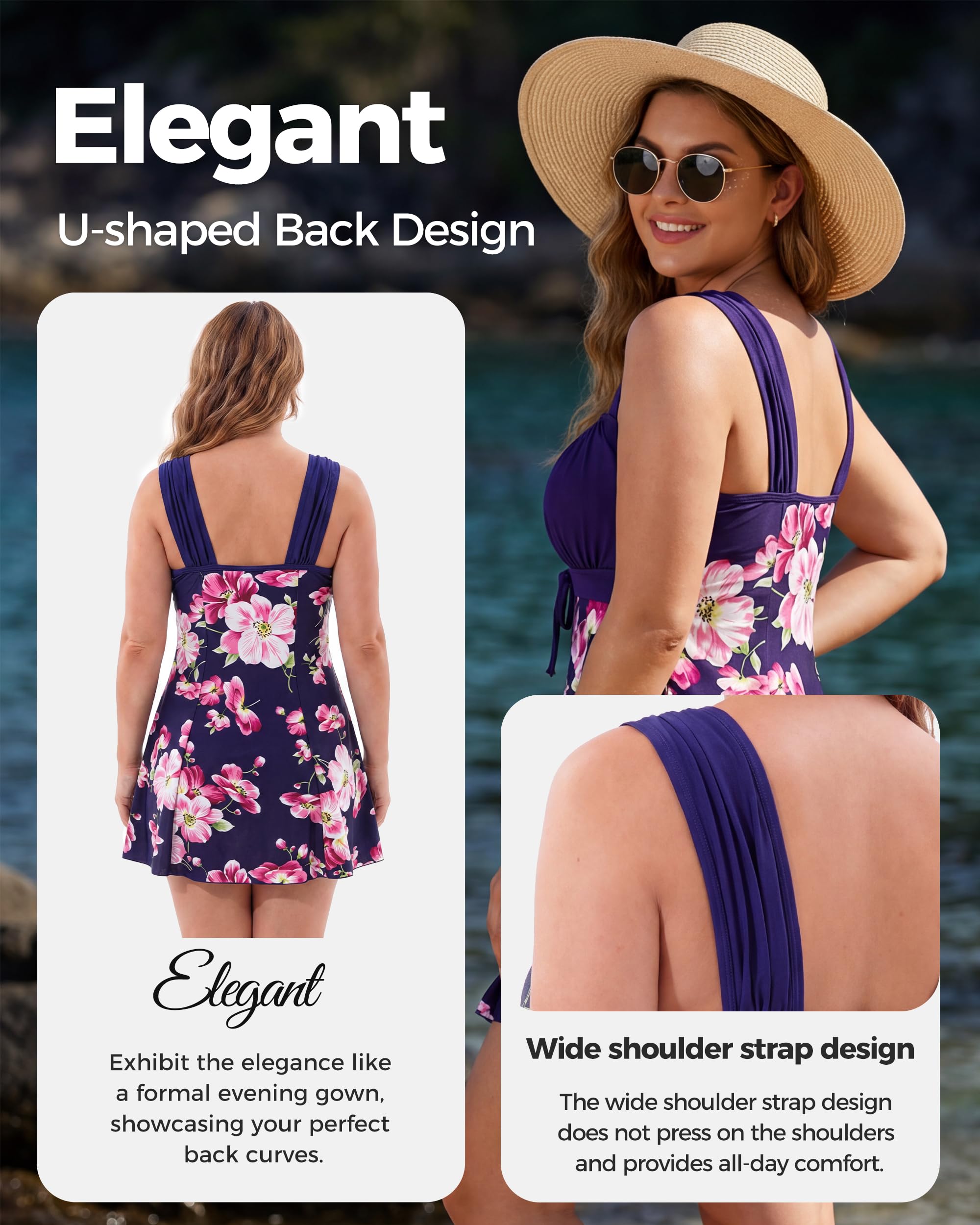 Wantdo Traje de Baño de Una Pieza para Mujer Diseño Reductor Ideal para Natación Opción de Tankini Tamaños Bañador Mujer Natación