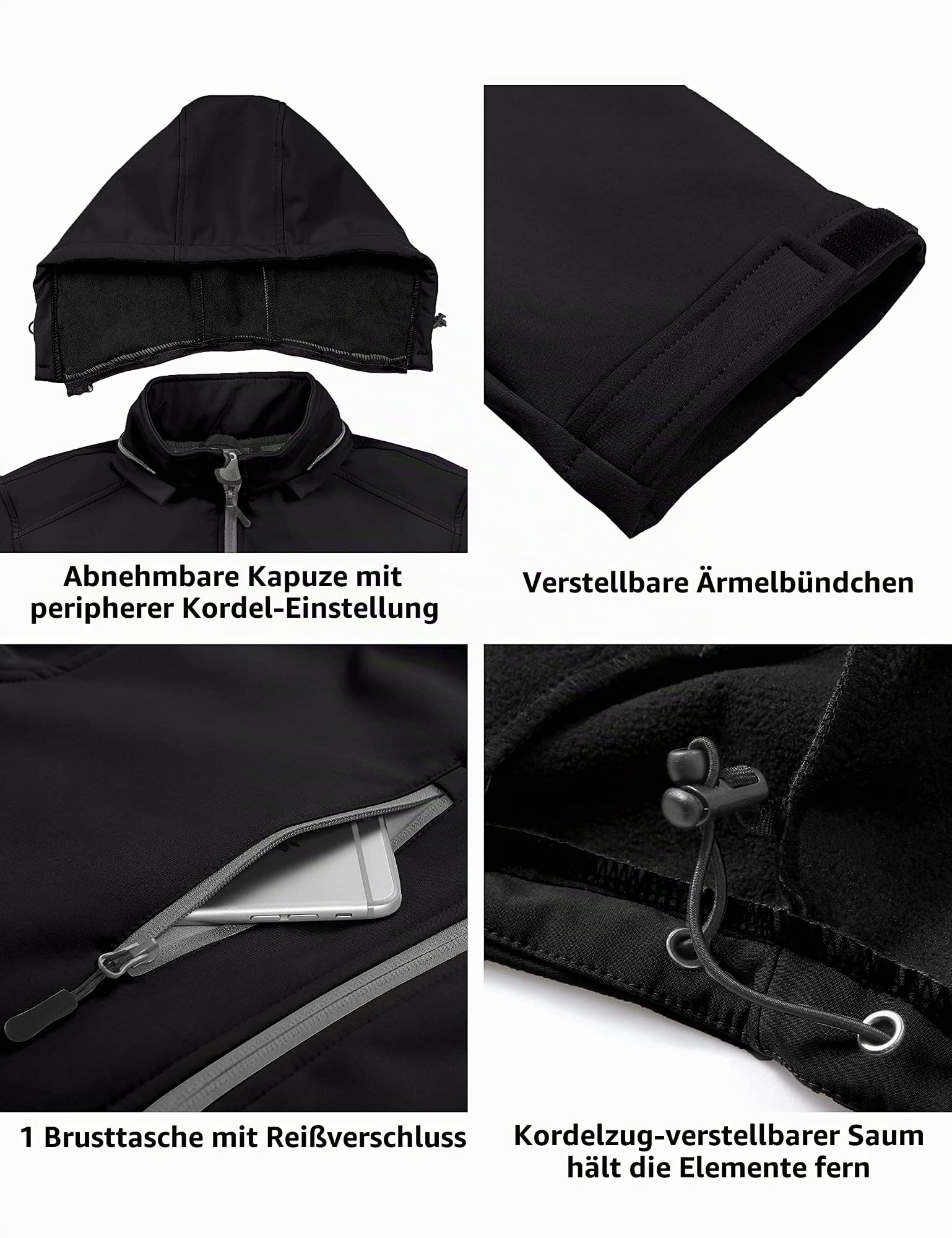 Little Donkey Andy Softshelljacke Herren Wasserdichte Winddichte Atmungsaktive Warm Fleece Übergangsjacke Outdoorjacke mit Kapuze