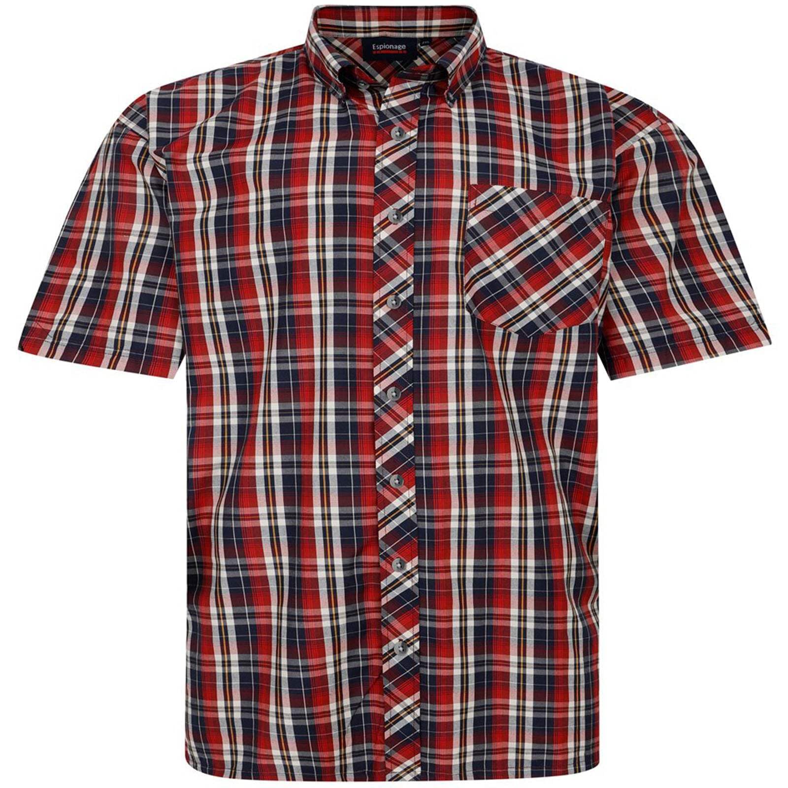 Espionage Short Sleeve Check Shirt for Men in Red, 2XL