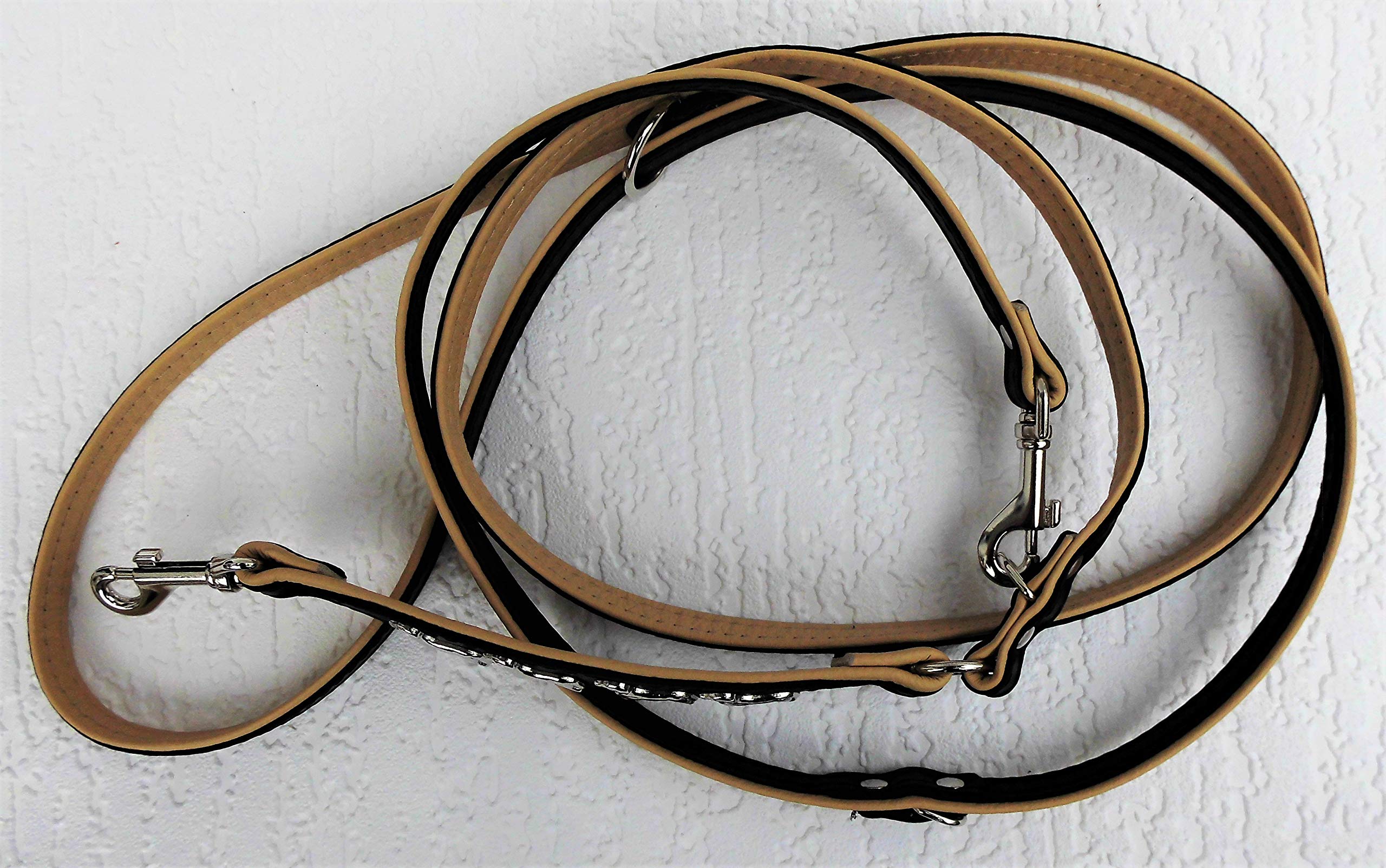 *DACKEL* HUNDELEINE - Leine - 220cm/13mm, Echt Leder, 3xVerstellbar- Schwarz - Rot - Blau - Braun (Schwarz/Beige)