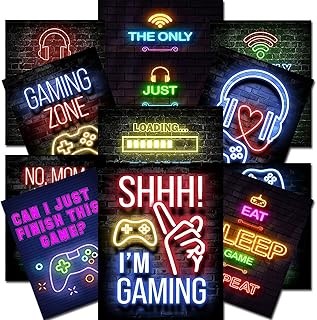 GOSBI 12Pcs Neon Gaming Posters,Gaming Room Decor Teen Boys Gamer Room Decor for Boys,Gamer Wall Art Decor for Boys Room D...