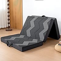Vista 14 de INGEROOM Colchón plegable tamaño matrimonial, colchón triple de espuma viscoelástica de 4 pulgadas para campamento, con asa portátil, sofá cama