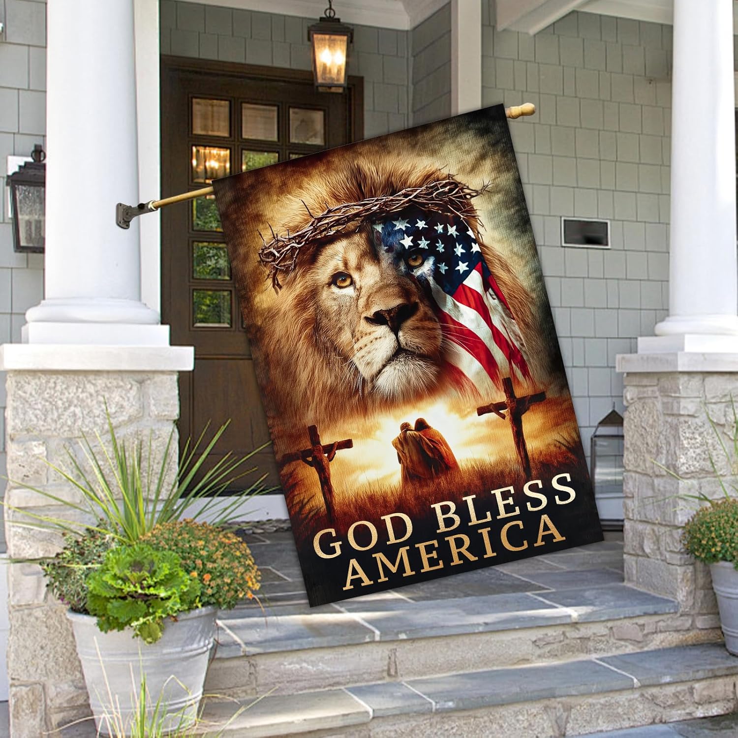 God Bless America Lion of Judah House Flag 28 x 40 Inch Double Sided Patriotic Religious Summer Fall Garden Flags Banner for Outdoor Porch Yard Decor Holiday House Flags Seasonal Decorations - Image 5