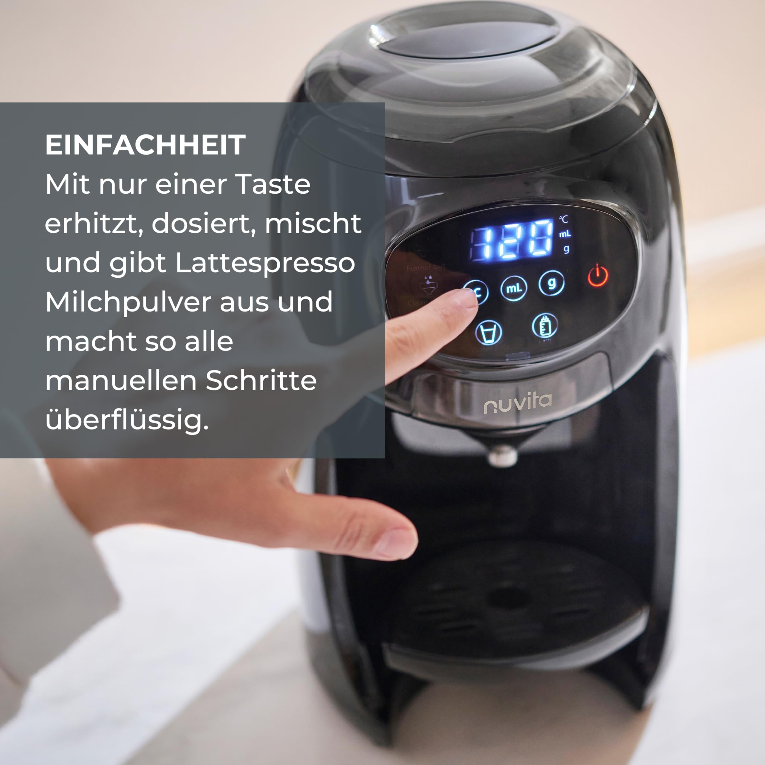 Nuvita 1180 Lattespresso - Instant-Milchpulver-Flaschenzubereiter, Präzise Dosierung, Erwärmung und Mischung, 4 wählbare Temperaturen, Kompatibel mit den meisten Milchpulvermarken