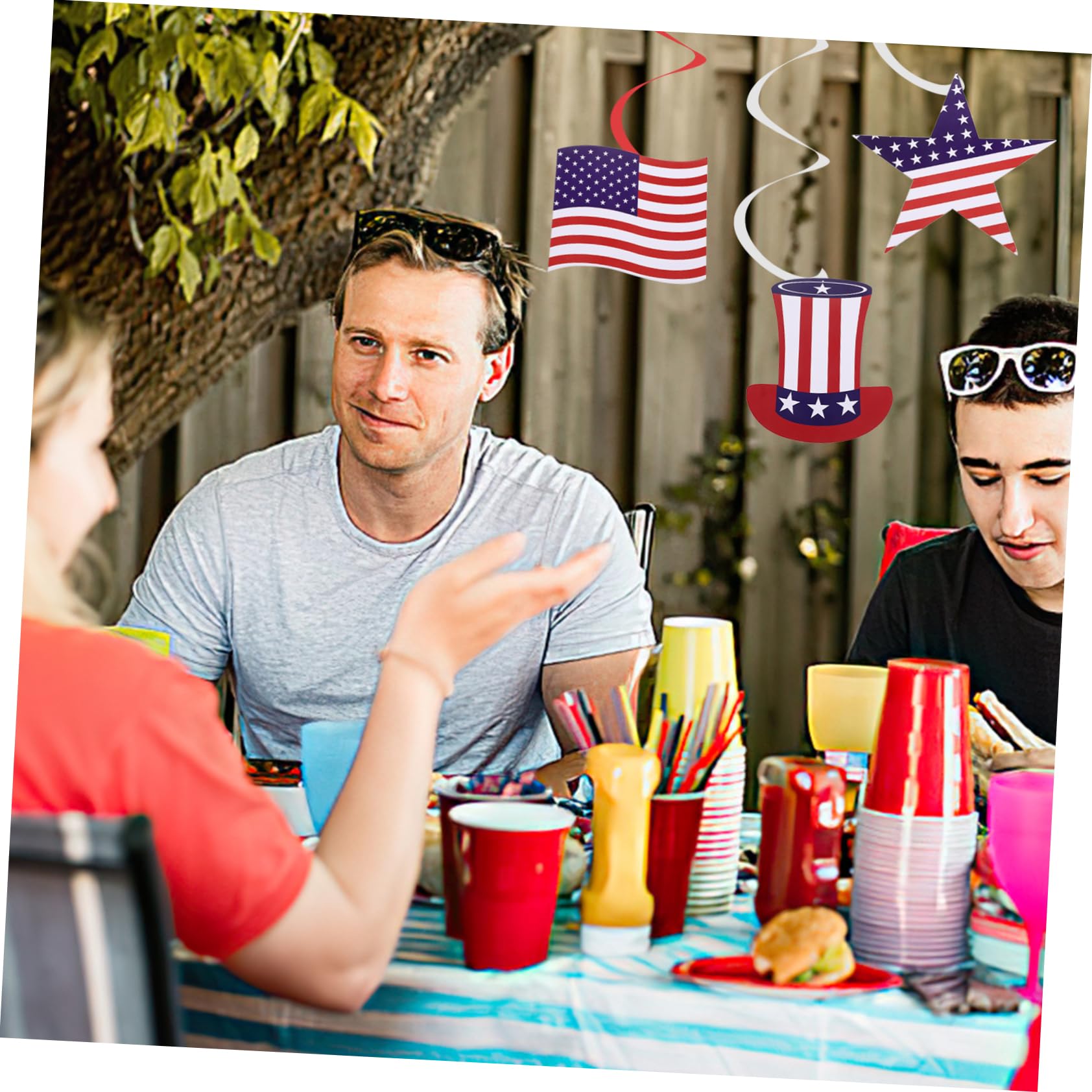 Cabilock 3 Juegos Espiral Americana Decoraciones De Fiesta Rojas Rojas Remolinos Colgantes del Día De La Independencia Personalizada Flag Real Rojo Decoración El Plastico