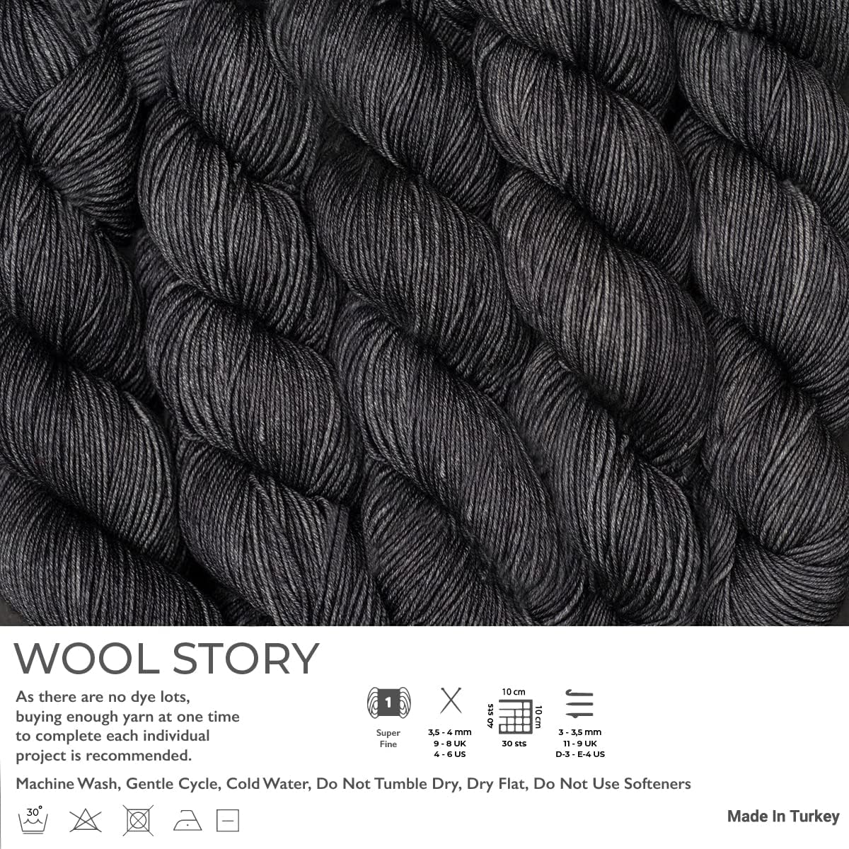 Estako Wool Story Hand Painted 100% Superwash Merino Wool. Super Fino (1) / 3.52 Oz - 100 gr / 382 Yard - 350 mt (7802 - Forged Iron)