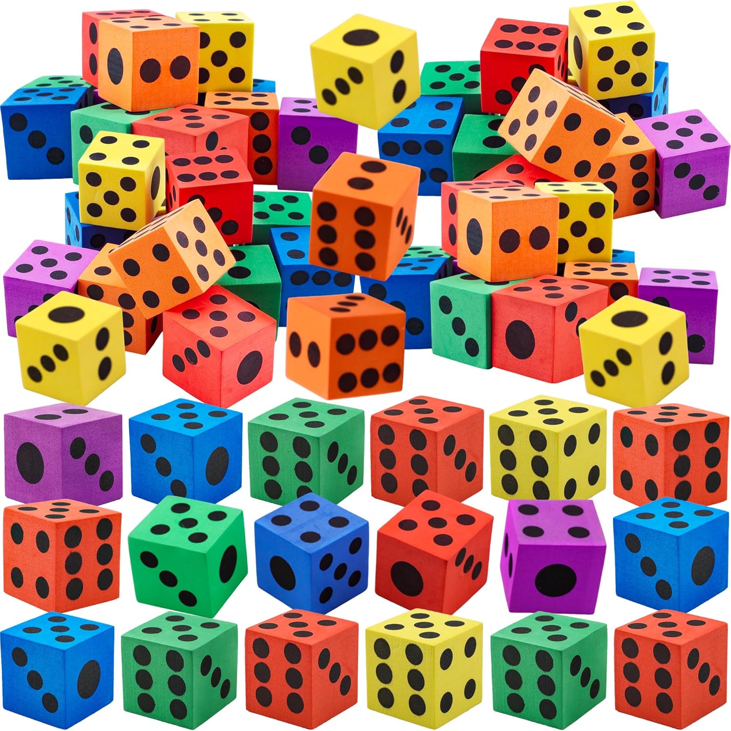 60 Pack 1.5 Inch Colored Foam Dice Set Large Colorful Dice Cubes with Number Dots Soft Dice Building Education Toys for Kids Math Goodie Bag Fillers Gifts Adults Fun Party Games, 6 Colors