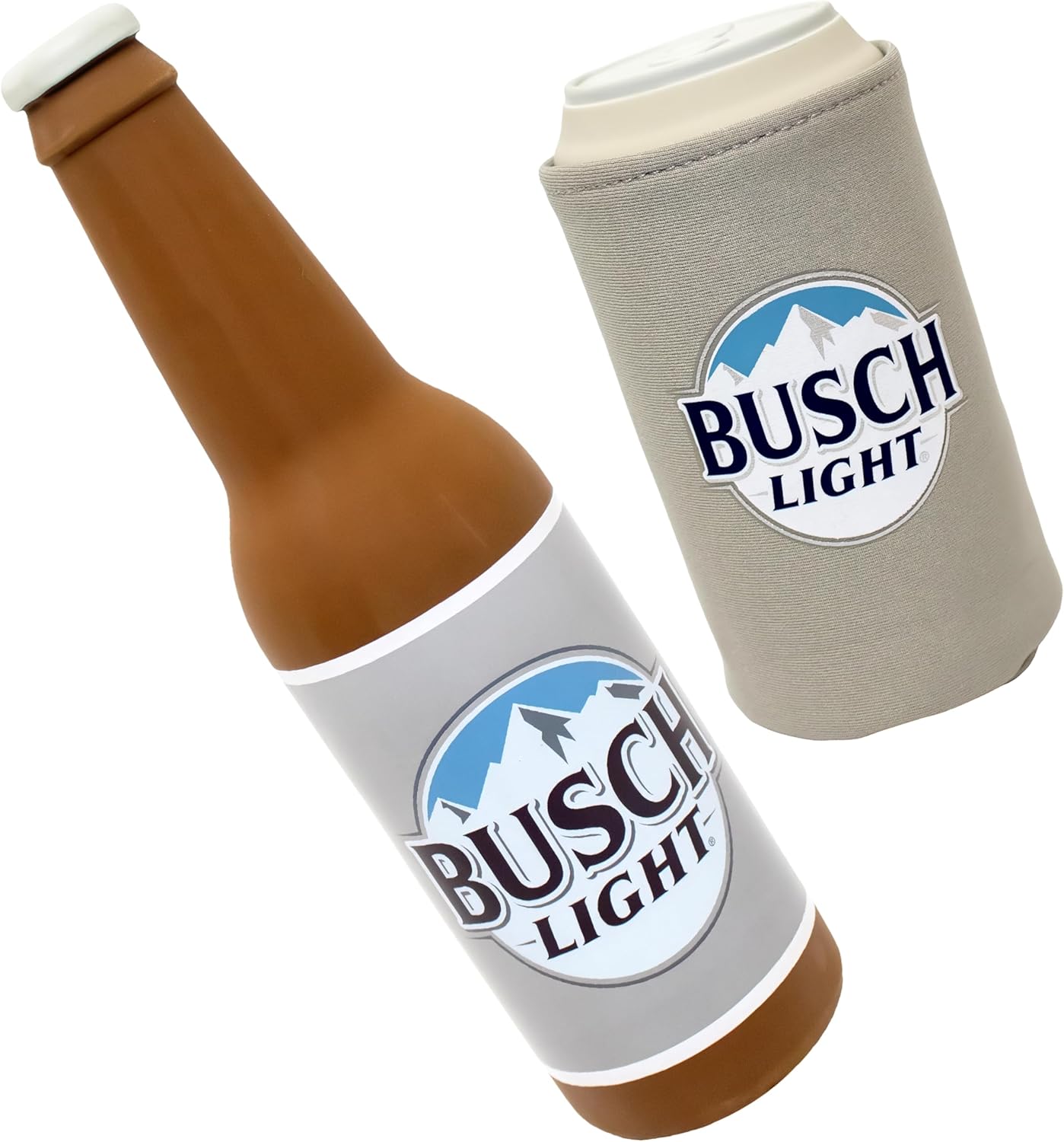 design LAB, Inc. Official Busch Light Dog Toys | Squeaky Toy Rubber Beer Bottle & Busch Light Can with Drink Cozy - 2 Pack Set of Interactive Dog Toys | Novelty Dog Gifts for Fun and Fetch