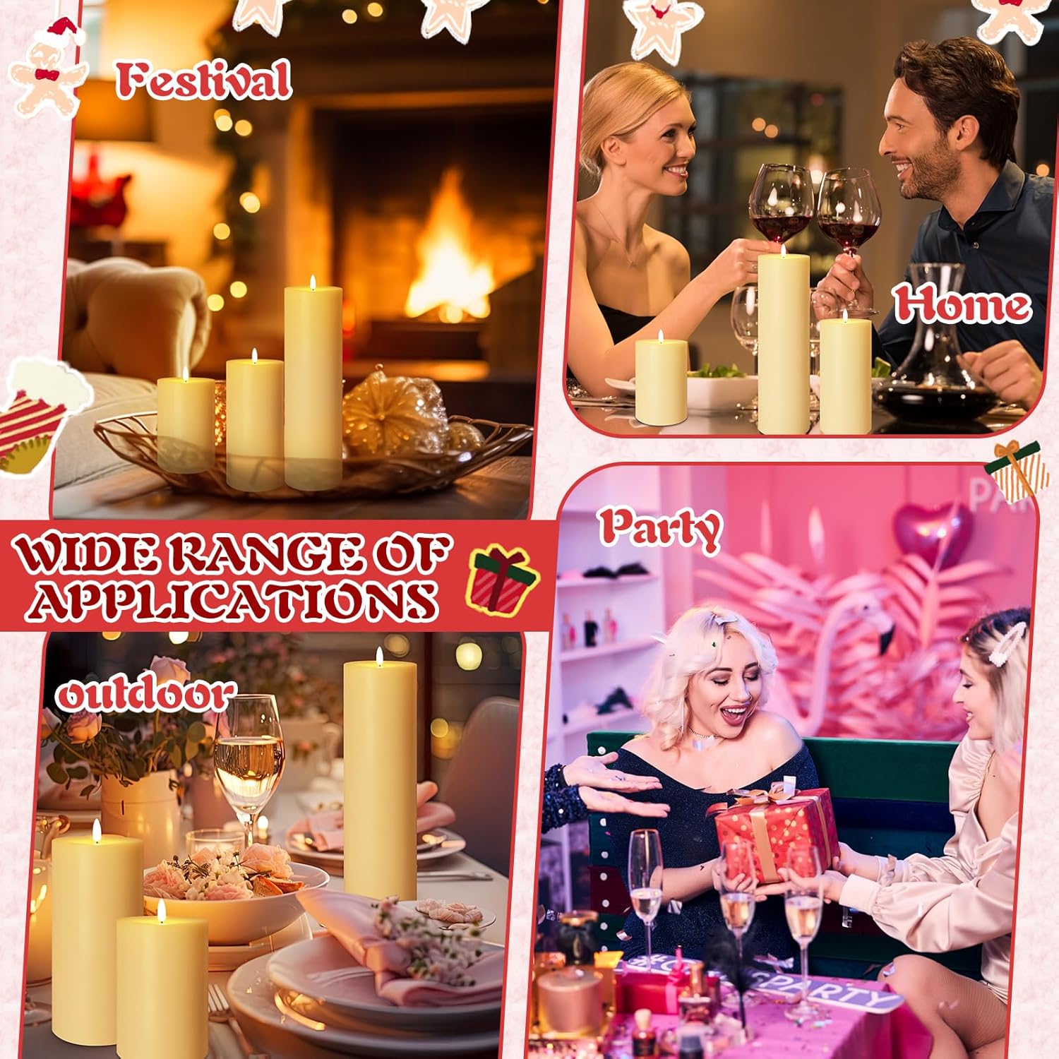 Retisee 3 Pcs Fall Thanksgiving Large Flameless LED Battery Operated Candles with Remote Halloween Real Wax Candles for Indoor Outdoor Party Wedding Lights Decorations(White)