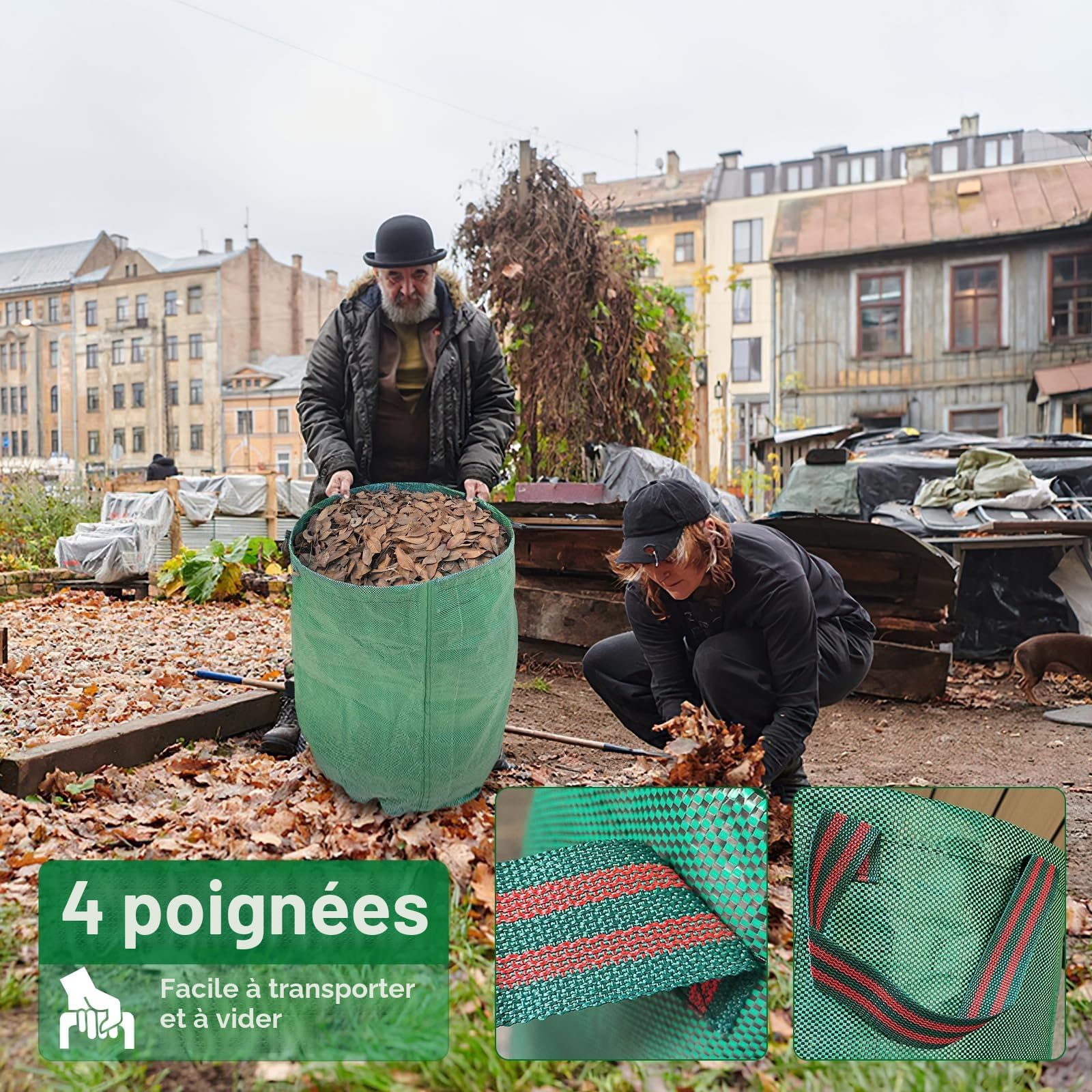 4x Sacs de Jardin Indéchirables, 272L Sac Jardinage Déchets, Autoportant, Big Bag avec Poignées, Étanche, Pliable et Réutilisable, Sac Végétaux Jardin 150 g/m²