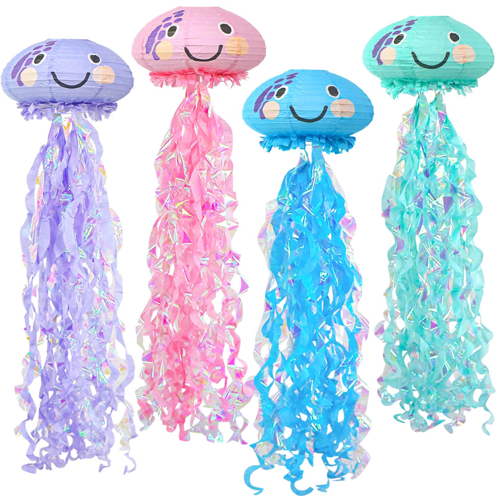 Jelly Fish Paper Lanterns Set, 6Pcs Jellyfish Hanging Lantern for Mermaid Under The Sea Ocean Birthday Party Decorations Baby Shower Room Decor(4Pcs)
