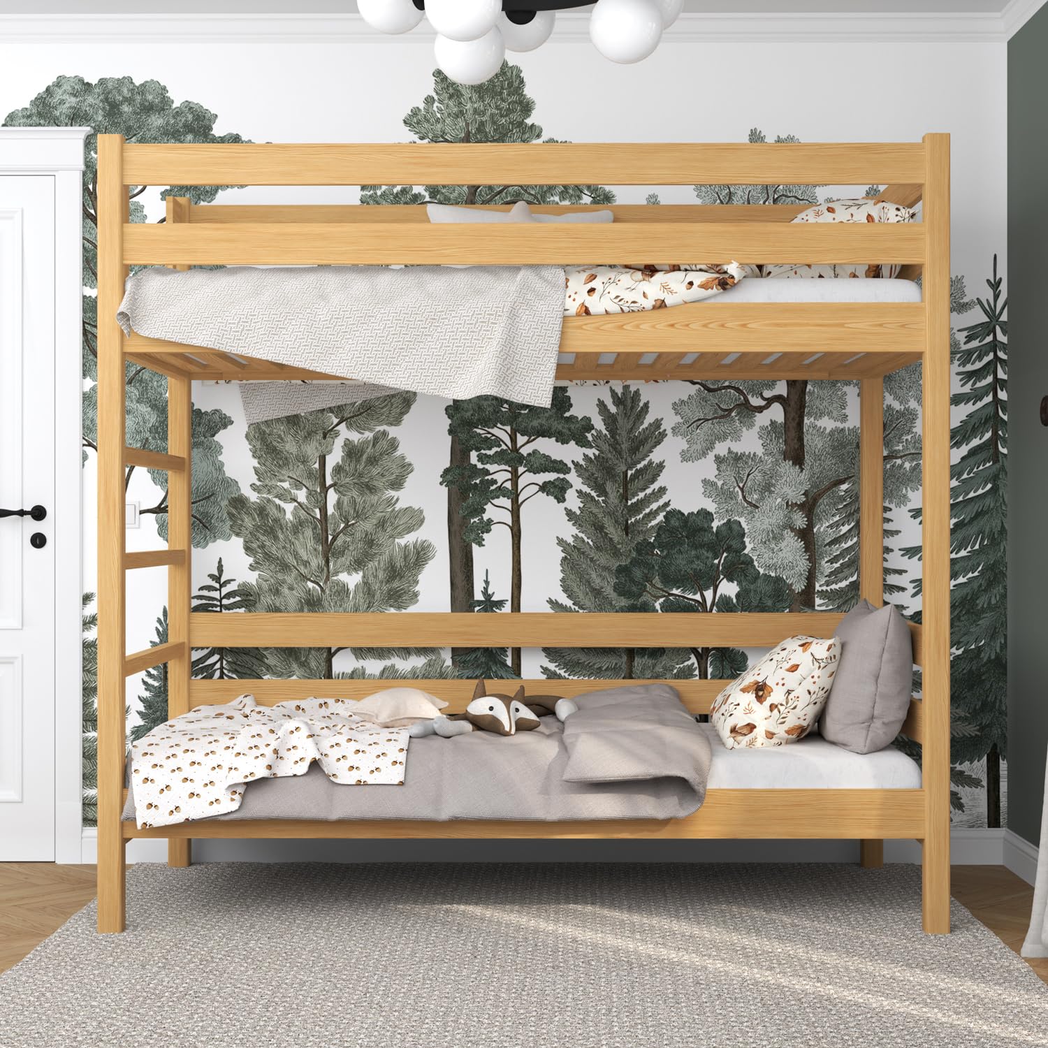 N03 Letto a castello 90x200, 100% Legno massello, Letto a soppalco per bambini e adulti, Vernici alta qualità ed ecologiche, 2 Strutture inclusa, Pino naturale