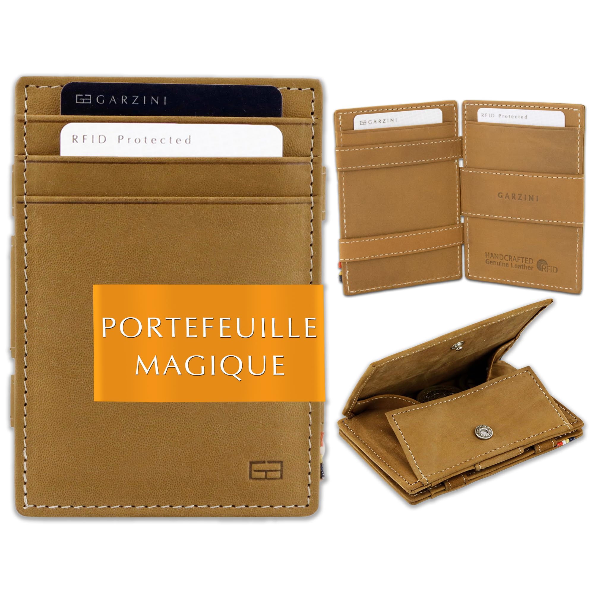 Garzini Portefeuille Magique Homme Cuir Véritable, 8 Fentes Cartes, Porte Carte RFID Protection, Portefeuille Compact - Porte Feuille et Porte Monnaie Homme