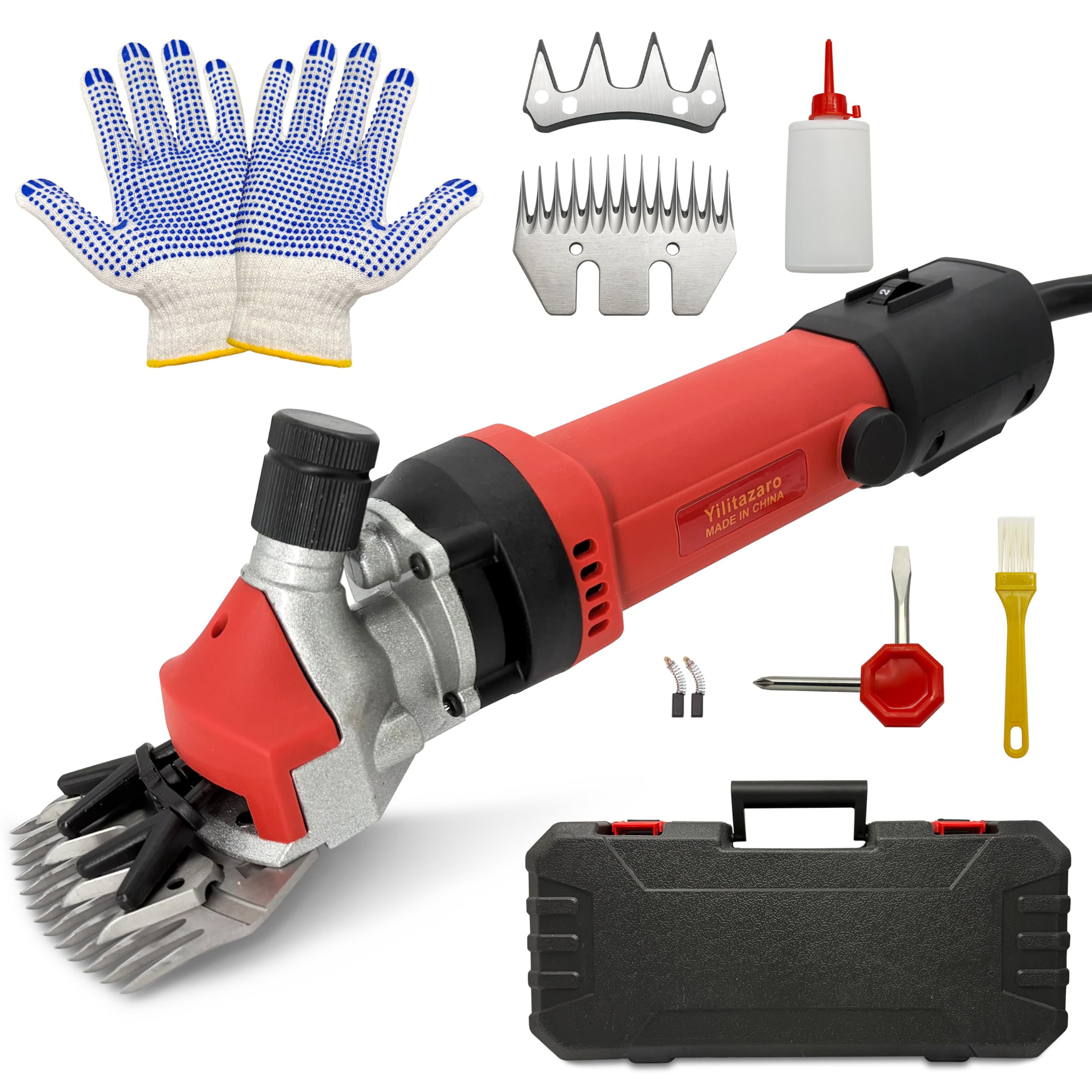 Maquina Esquilar Ovejas 1000W, Tijeras EléCtricas Profesionales Para Ovejas Con Estuche Cortapelos Para Caballos Con 6 Velocidades Regulables Cabras Caballos, Guantes Antideslizantes