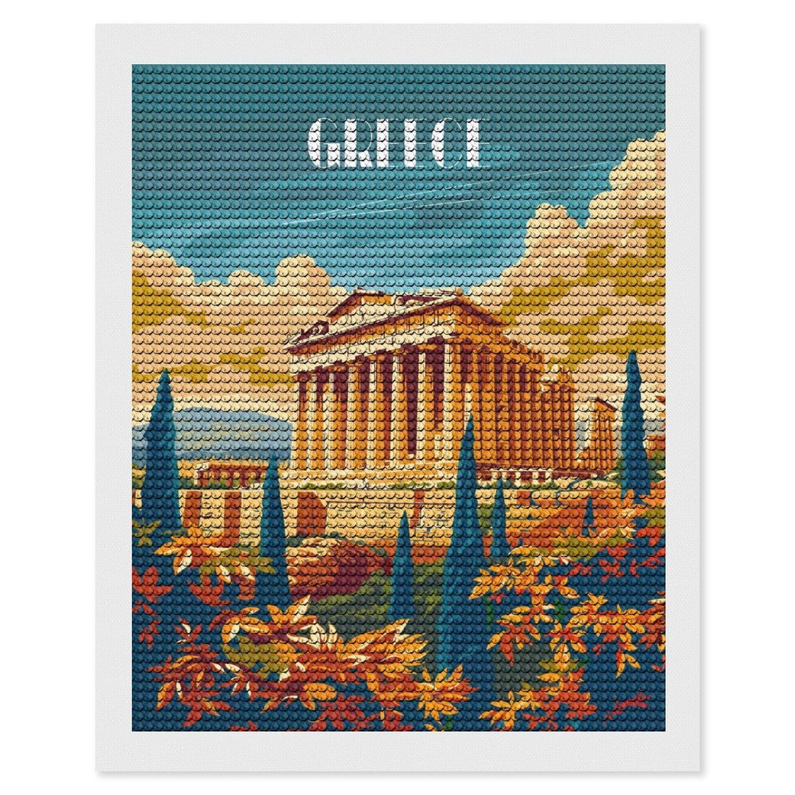 Junmoney Ancient Greece Glory Diamond Art Canvas 16"x20", for Adults, Good for Quiet Evenings, Bedroom Decor, Festive Craft Gift, Easy to Enjoy