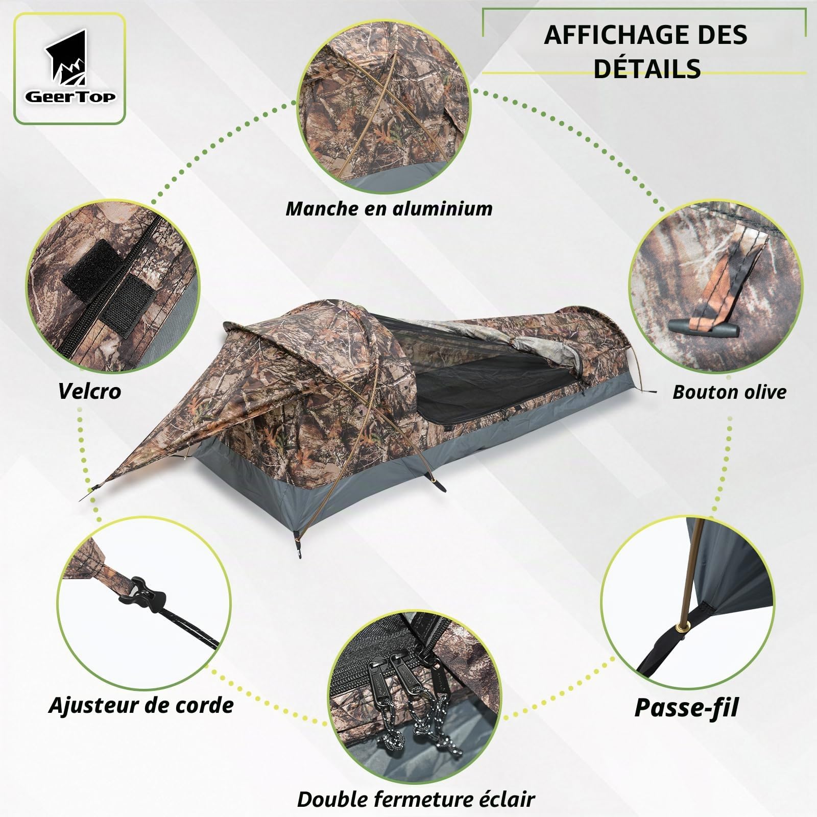 GEERTOP Tente Solo Bivy Tente 1 Personne Imperméable Ultra-Légère pour Camping, Randonnée, Chasse, Survie en Plein Air - Montage Facile