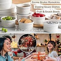 Vista 4 de Ramequines de 177 ml con tapas aptos para horno, pequeños ramequines de crema catalana con cubiertas, juego de 4 ramequines de cerámica, tazones