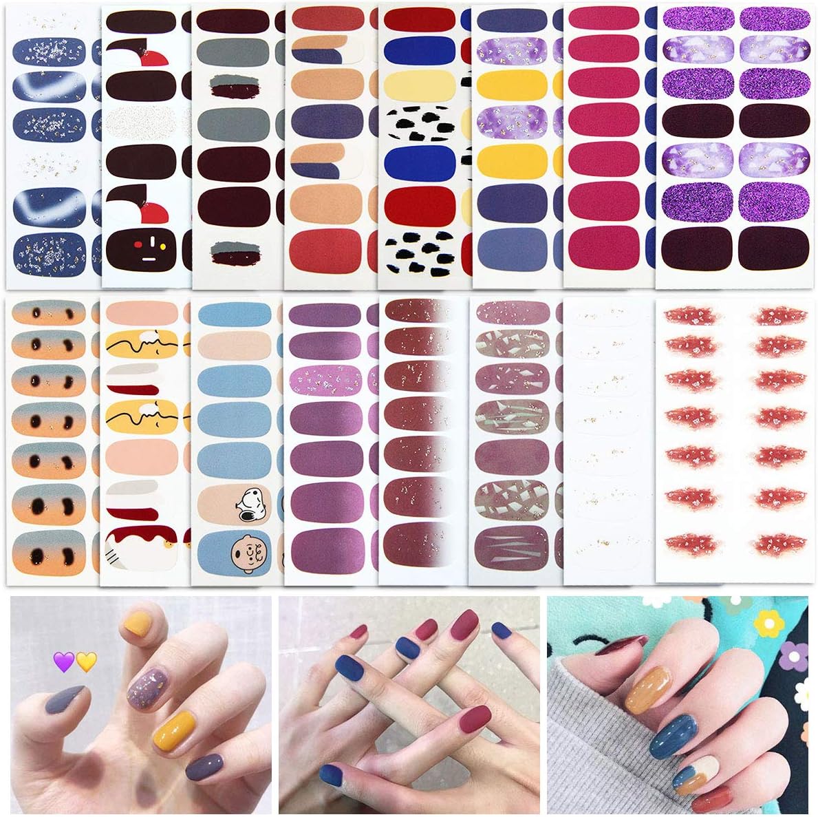 16 Sheets Nail Polish Strips - Full Gel Nail Polish Stickers Pure Color Nail Art Decal Wraps Self-Adhesive False Nails with Design Manicure Set with 1 Nail File for Women Girls