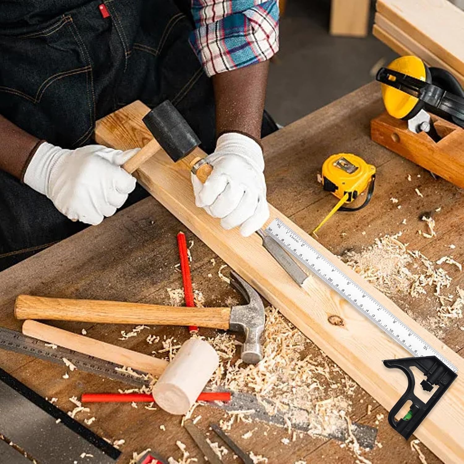 Stainless Steel Square | Accurate Metal Body Adjustable Angle Square - Multifunctional Stainless Steel 90/45 Degree Measuring Tool for Carpentry Woodworking