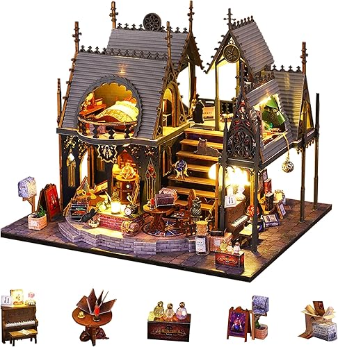 Flever Kit de casa de muñecas en miniatura, habitación creativa con muebles para regalo romántico de obras de arte (Luna Magic House)
