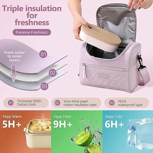 Miniatura 3 de Lonchera grande reutilizable, lonchera aislada de 8.5 litros con correa ajustable para el hombro, bolsa térmica suave aislante a prueba de fugas,