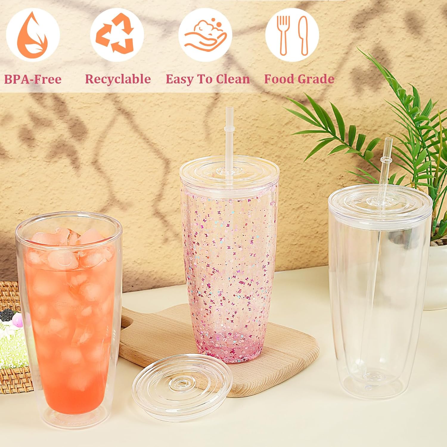 24 Oz Acrylic Snowglobe Tumbler, 4 Pack Pre-Drilled Double Wall Plastic Snowglobe Cup for Glitter Snow Globe DIY - Image 3