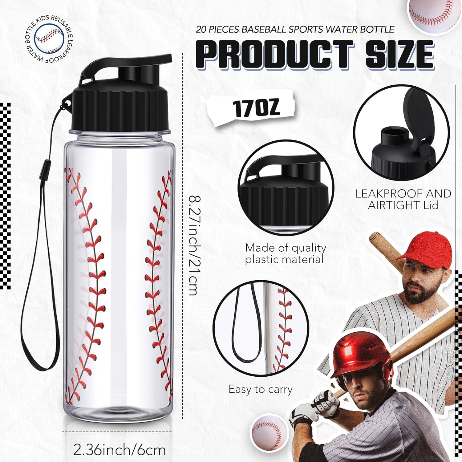 Mifoci 20 Pieces Sports Water Bottle Bulk 17 oz Reusable Plastic Biking Water Bottle Tumbler Adults Reusable Large Bottles with Leak Proof Flip Top for Party Outdoor (Football)