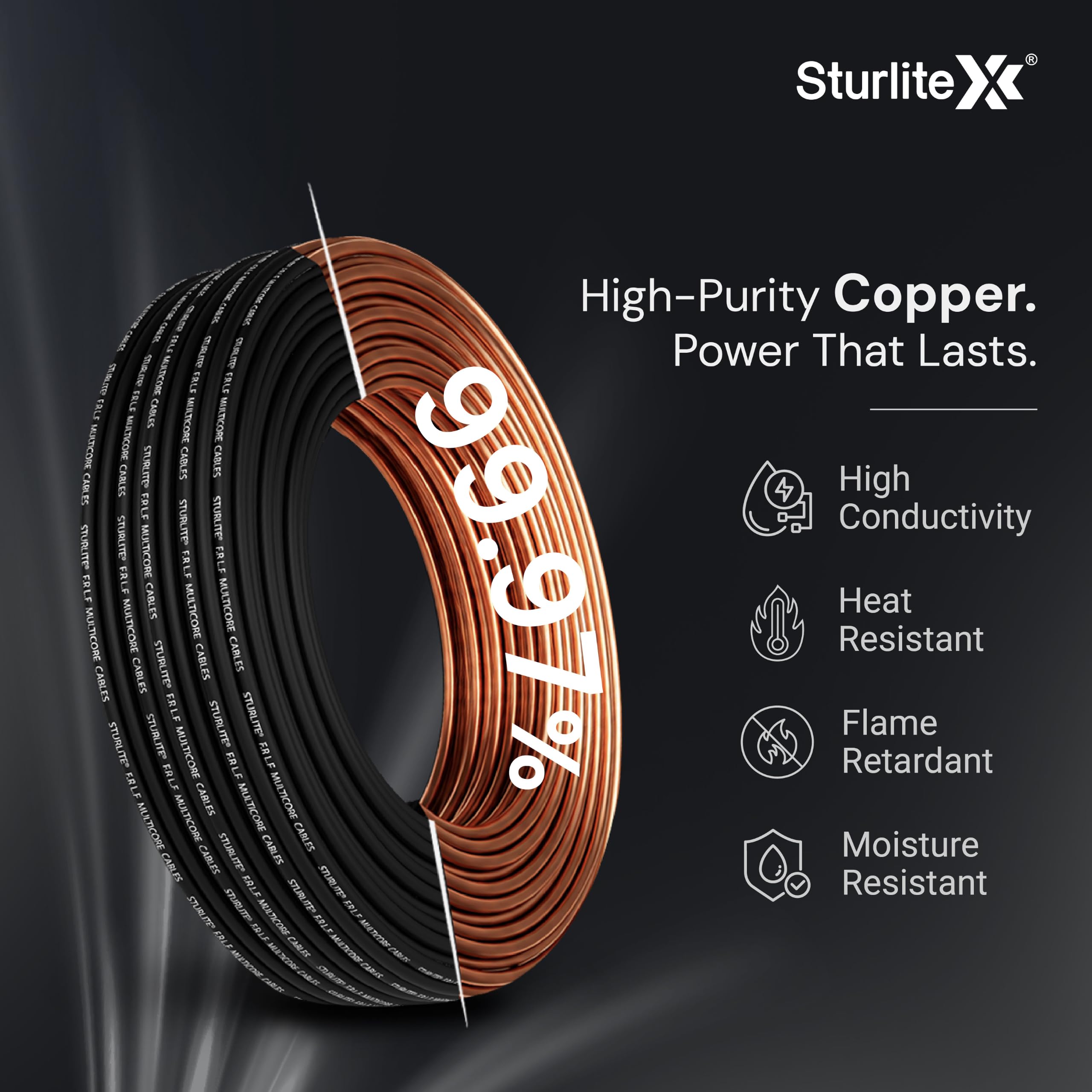 Sturlite 2.5 sq mm Copper Wire 90 Meter | ISI Marked 99.97% Pure Copper | Flexible Multistrand PVC Insulated Electric Wire | Heat Resistant, Anti Rodent & Termite | Wire for Home & Office | Black — Amazon image 3