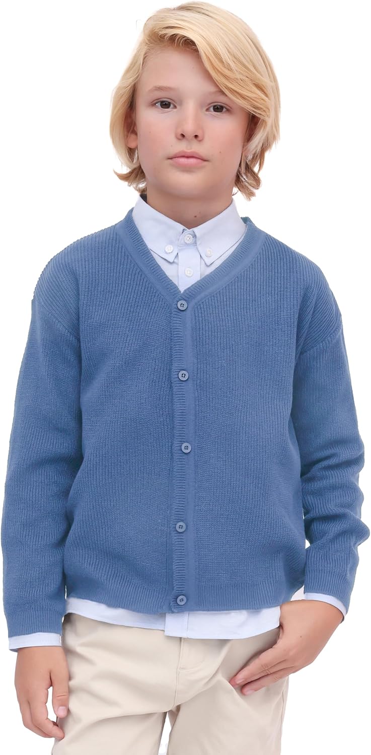 Lilax Little Boys Basic Long Sleeve V-Neck Classic Knit Cardigan Sweater