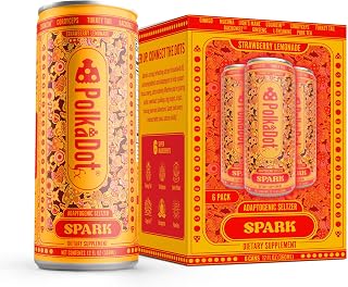 Polkadot Spark Seltzer, Strawberry Lemonade Flavor, Sparkling Drink with L-Theanine, Lion’s Mane, Ginkgo, and Green Tea, Zero Sugar Beverage, 12 FL Oz