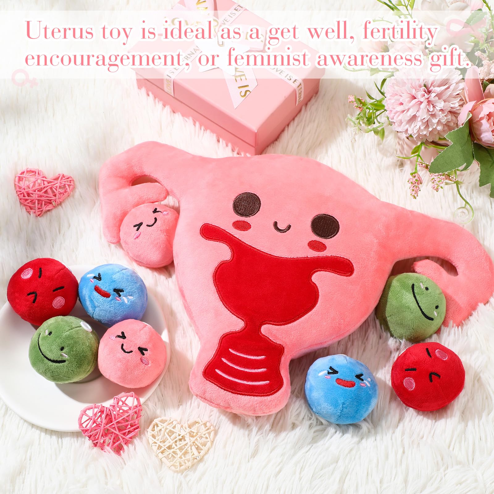 Gemscream 9.8 Inch Uterus Plush Hysterectomy Recovery Gift with 4 Funny Ovarian Follicles for Women, Ob-GYN, Labor and Delivery LPN Nurse Get Well Gifts